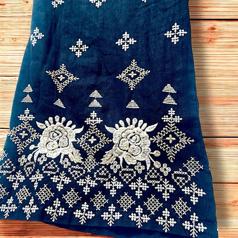 Johnny Was _ JW Los Angeles 100% Linen Black Pants with White Embroided Size M - Picture 2 of 11